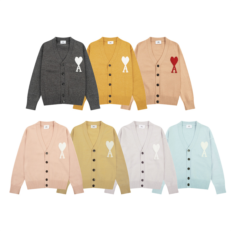 Ami Paris autumn and winter classic macaron love V-neck cardigan sweater coat all-matching sweater couple style