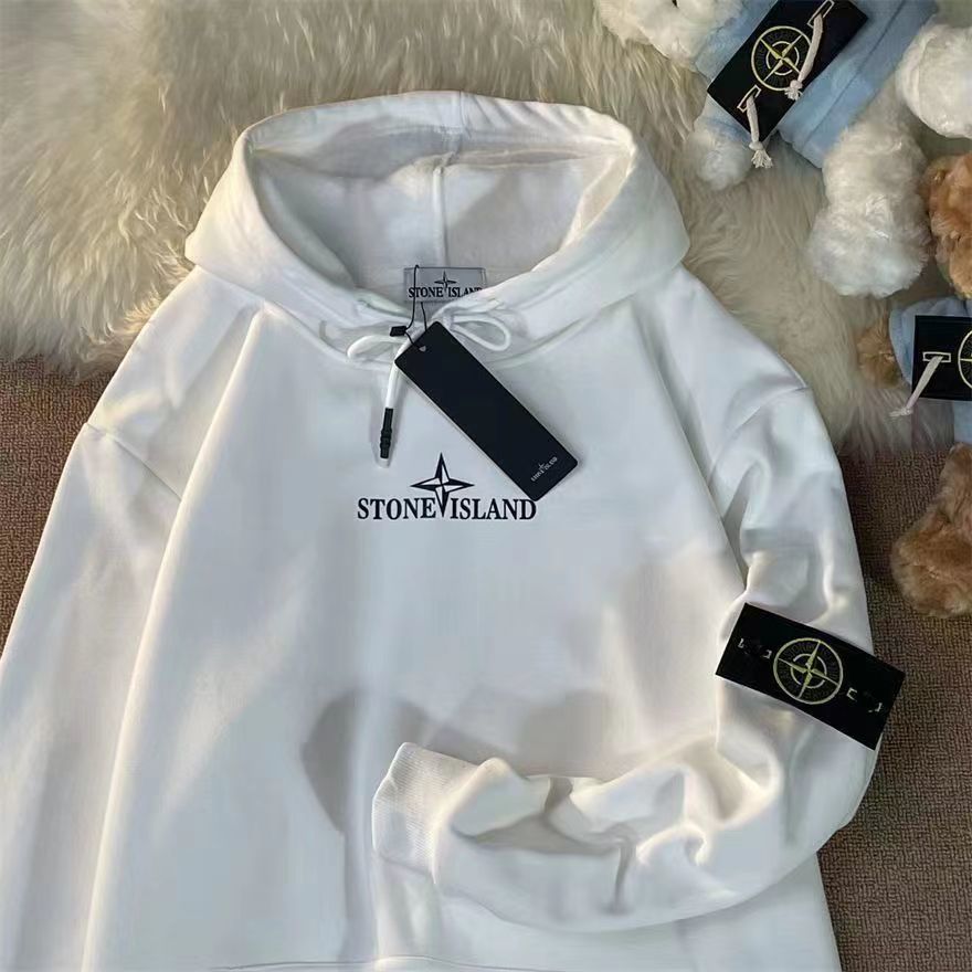 Stonelsland Stone Island autumn and winter men’s and women’s loose pure cotton embroidery badge compass hooded sweater printing