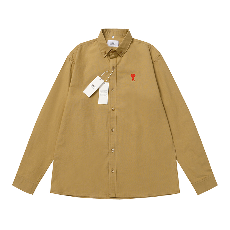 AMI paris Classic couple’s embroidered small love business casual minimalist long sleeve shirt men’s shirt women’s fashion