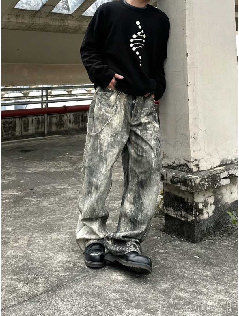 Acne splash-ink old mud dyed design sense American waste soil wind DirtyFit dirty pants American jeans fashion