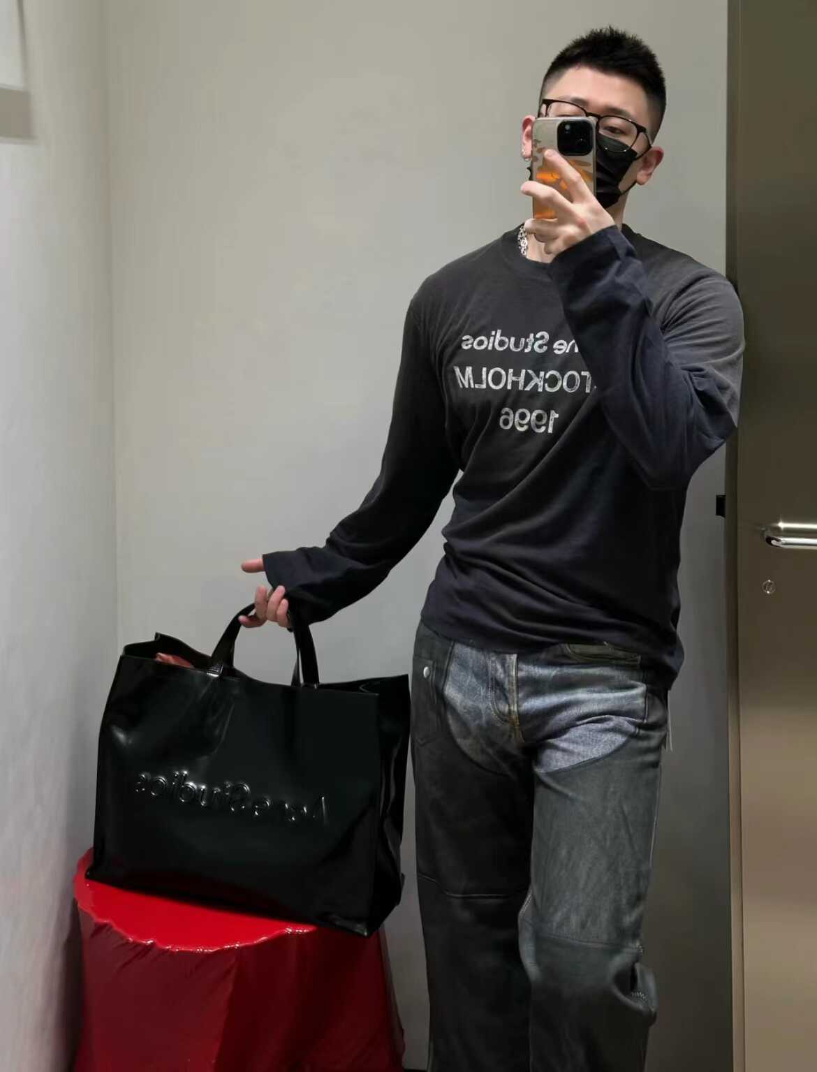 Acne Internet celebrity INS 24Ss new digital printing 3D direct injection washed American retro splash-ink jeans