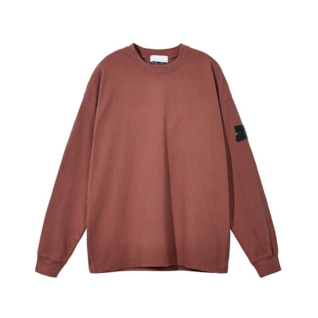 Stone 23FW basic style autumn and winter round neck sweater 330g retro washed loose-fitting solid color long sleeves T-shirt couple wear