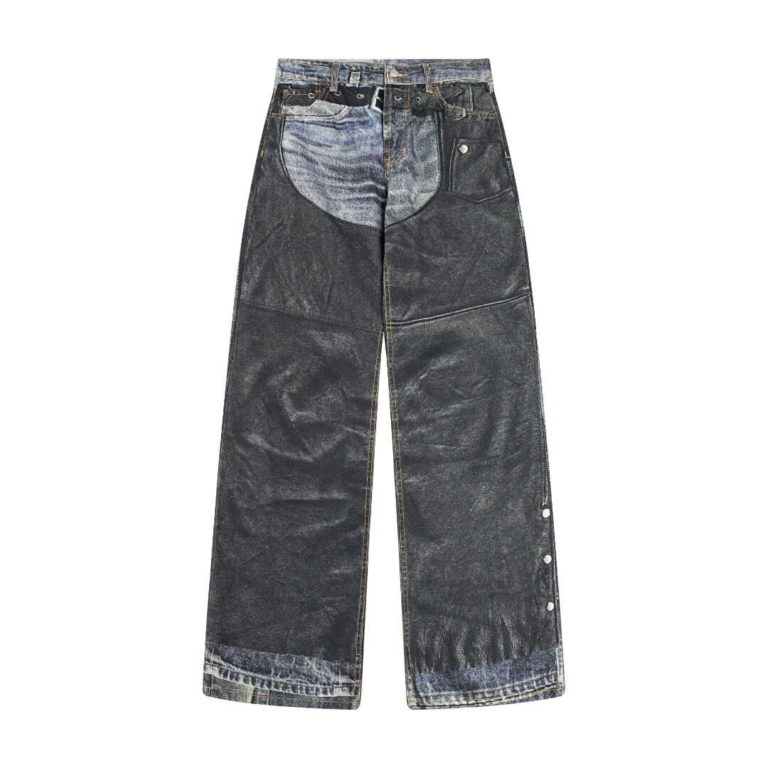 Acne Internet celebrity INS 24Ss new digital printing 3D direct injection washed American retro splash-ink jeans