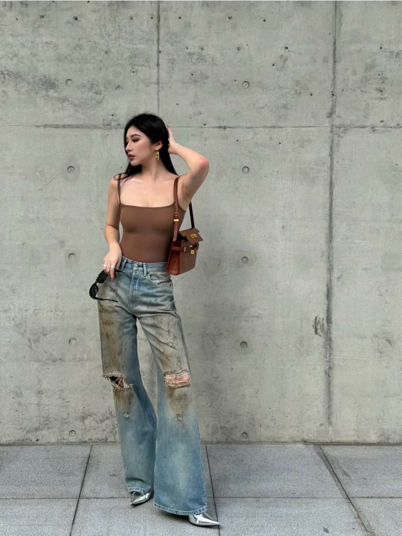 American-style ripped Acne home Internet celebrity ins trendy 2021m mud dyed washed distressed high street men and women destroyed jeans