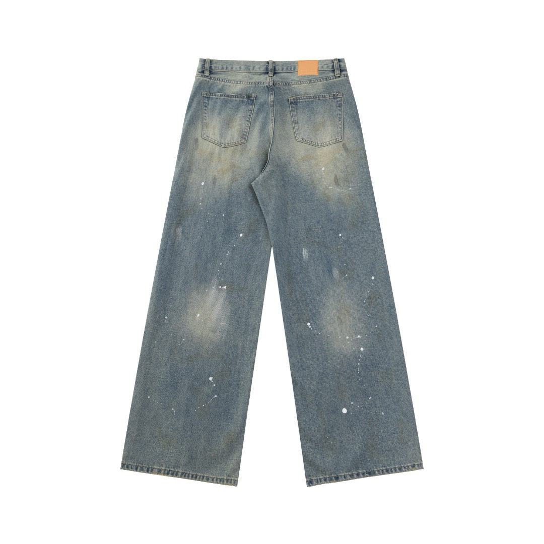 American fashion brand loose all-match Acne High Street INS SS24 splash-ink mud dyed loose distressed men’s jeans