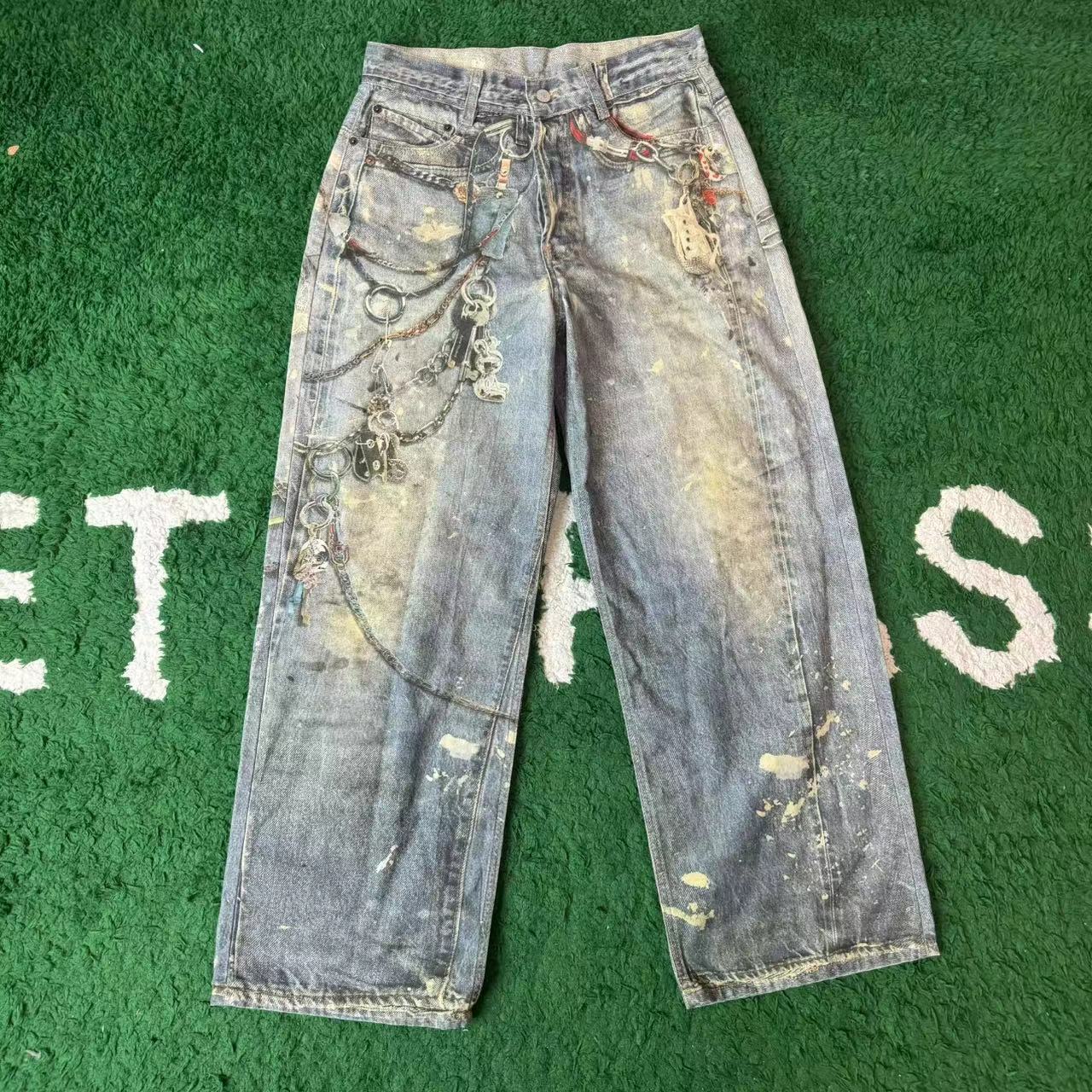 AS 24SS New 3D printing printing phants zipper American street 1981 distressed straight jeans