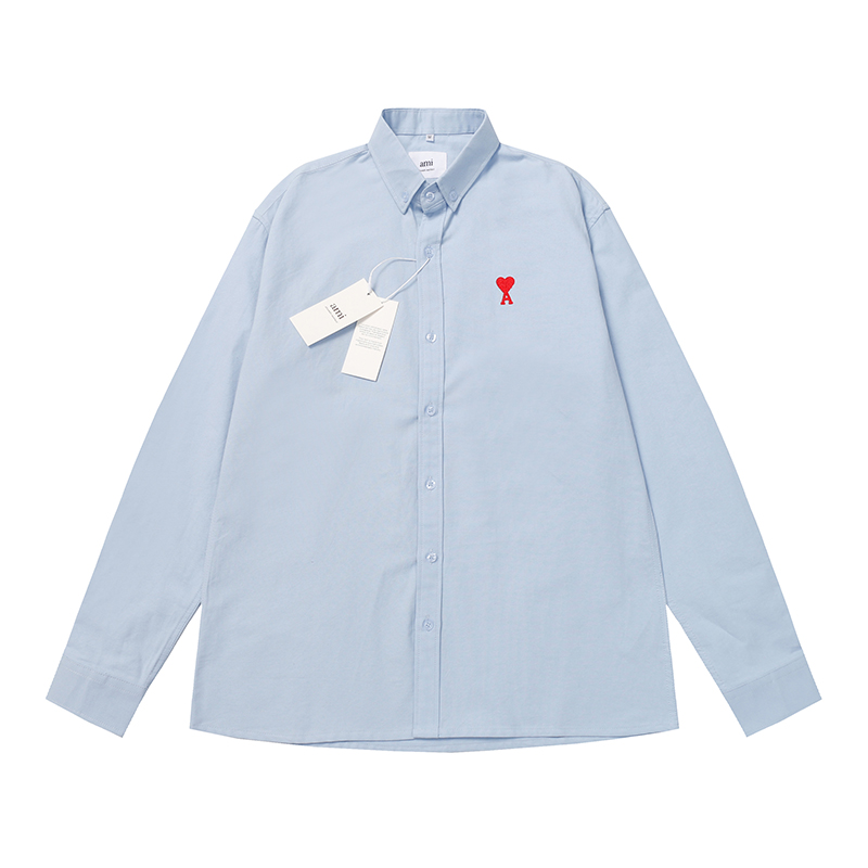 AMI paris Classic couple’s embroidered small love business casual minimalist long sleeve shirt men’s shirt women’s fashion