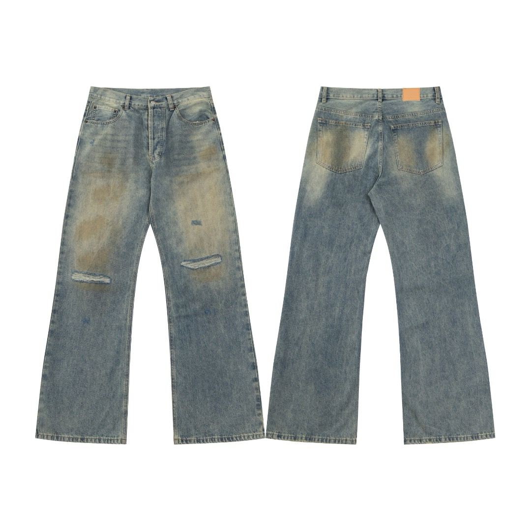 American-style ripped Acne home Internet celebrity ins trendy 2021m mud dyed washed distressed high street men and women destroyed jeans